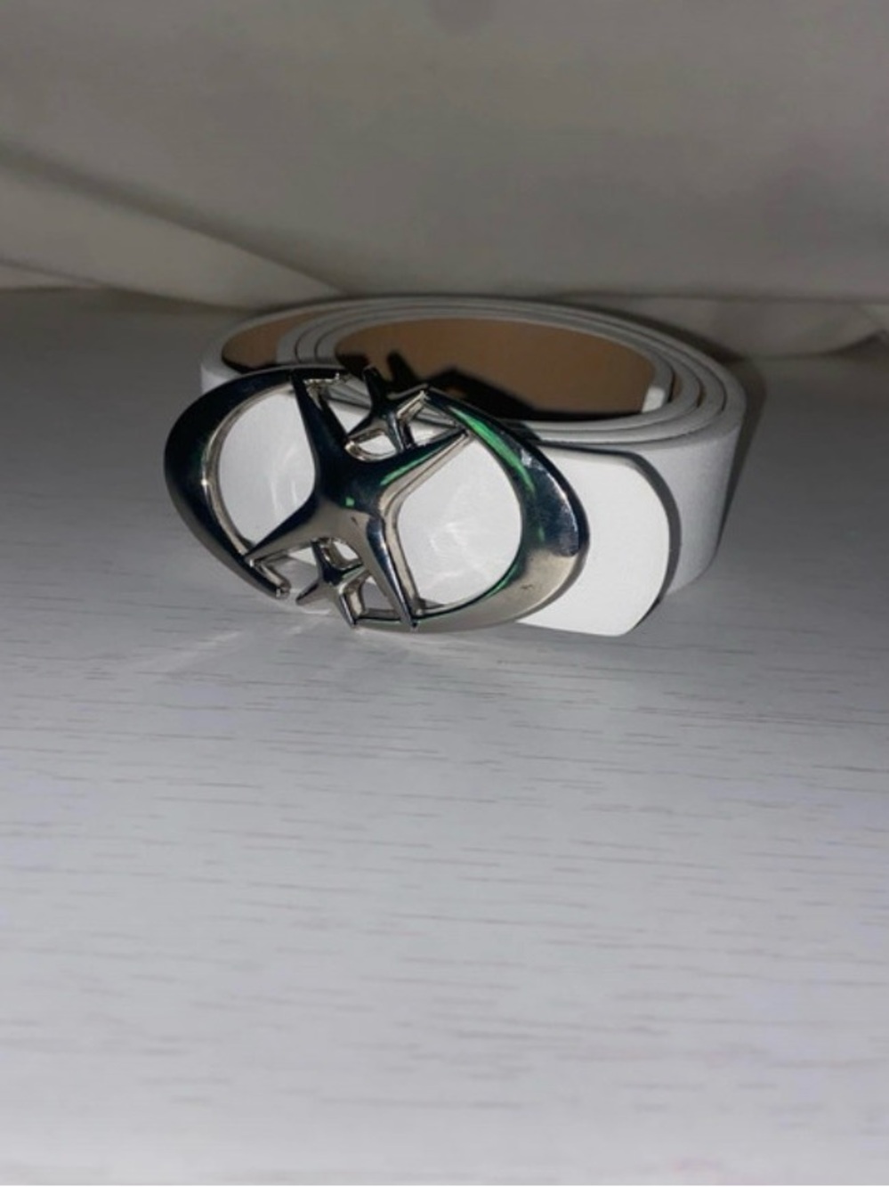 White Leather Belt with Silver Buckle